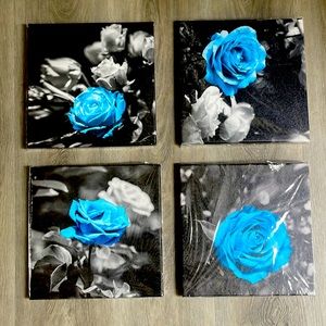 Blue Rose Canvas Wall Art (4-Piece)